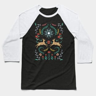 Folk Art Christmas Deer Baseball T-Shirt